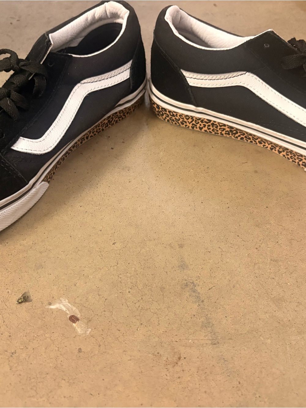 Vans Kids Black & White Sneakers with Leopard Print Midsole